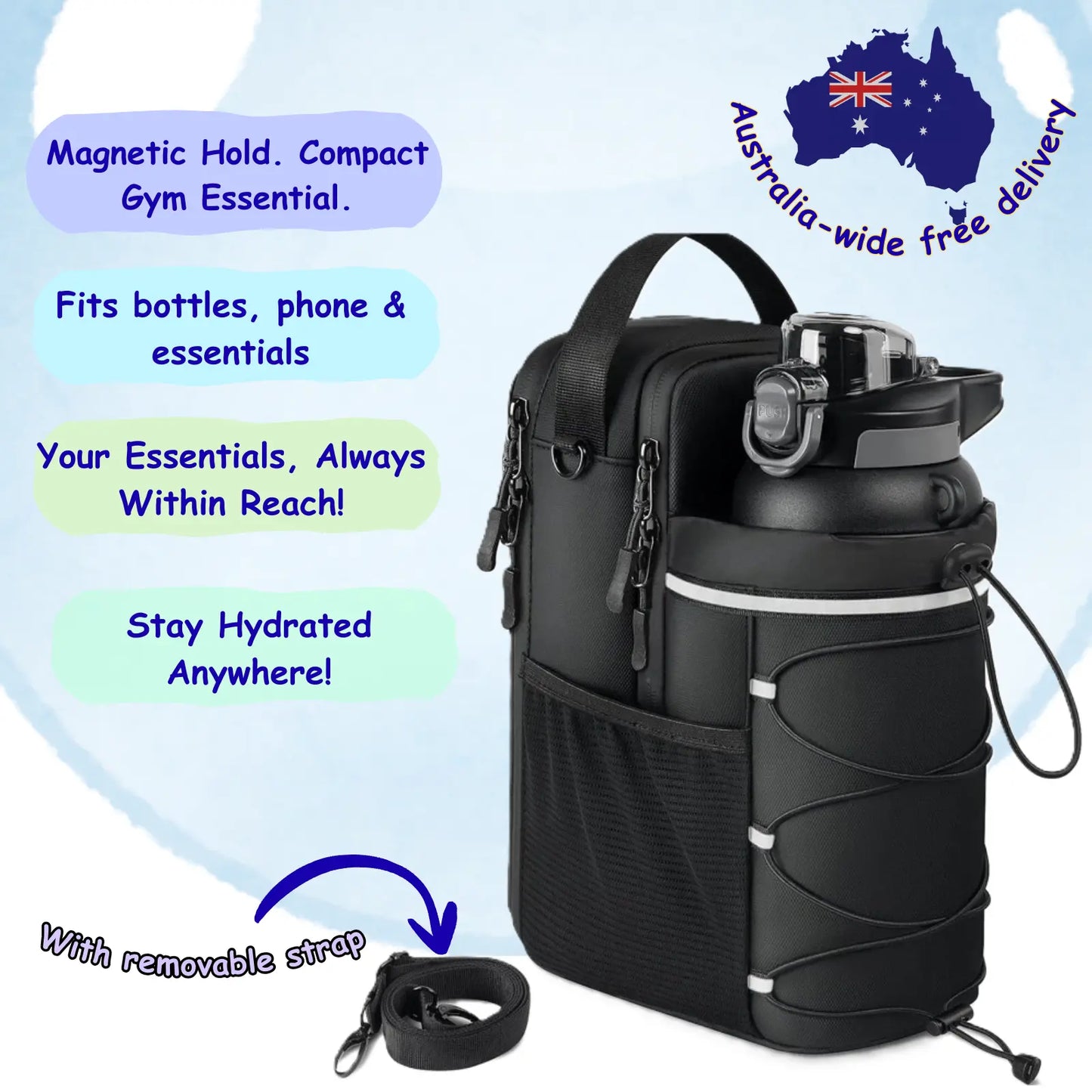 Magnetic Water Bottle Sling Bag for Gym, Hiking & Outdoors